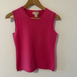 Vintage Mainbocher Hot Pink 2-Ply Cashmere Sleeveless Crewneck Knit Top-Small